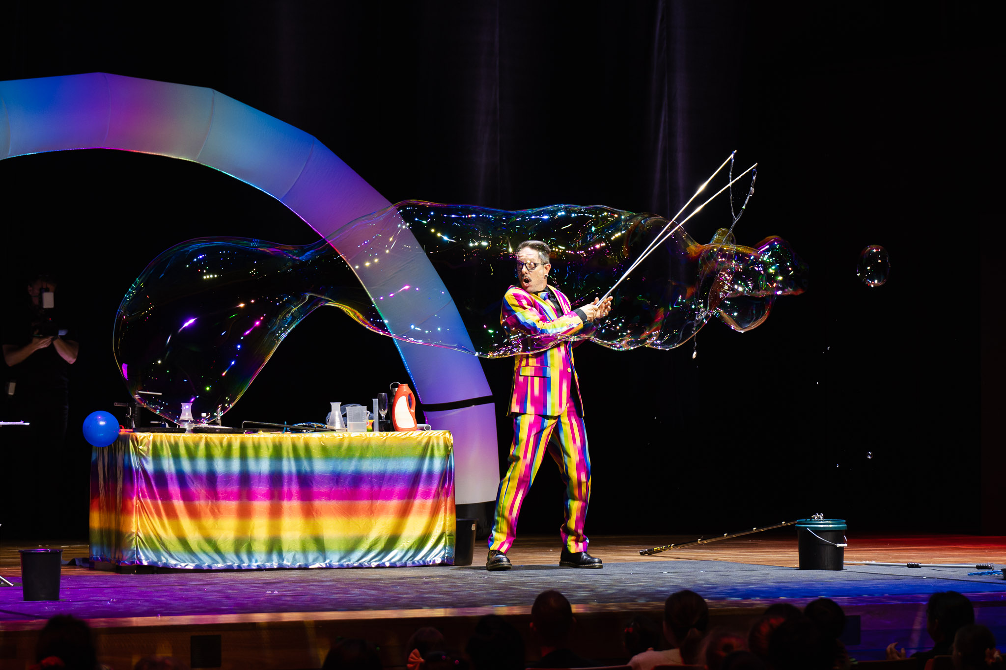 Bubble Spectacular featuring Dr Hubble on stage with a bubble display coming to The Victoria Theatre Halifax