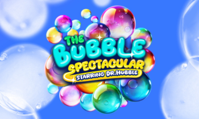 Promotional banner for the event The Bubble Spectacular Show which will be on stage at The Victoria Theatre Halifax. The image features the logo with a colourful group of bubbles.