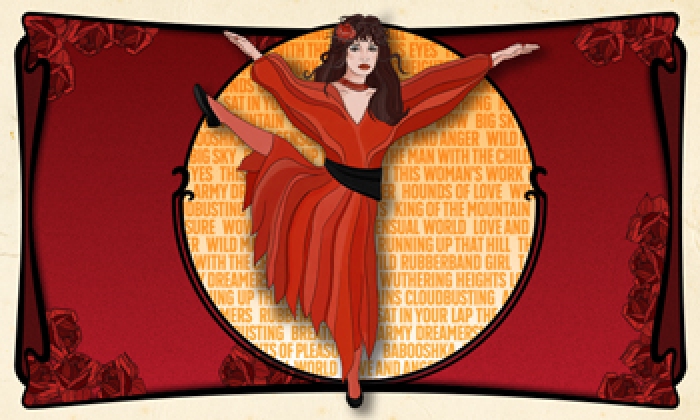 A promotional banner for the event Classically Kate Bush at The Victoria Theatre Halifax featuring a lady dancing in a red dress 